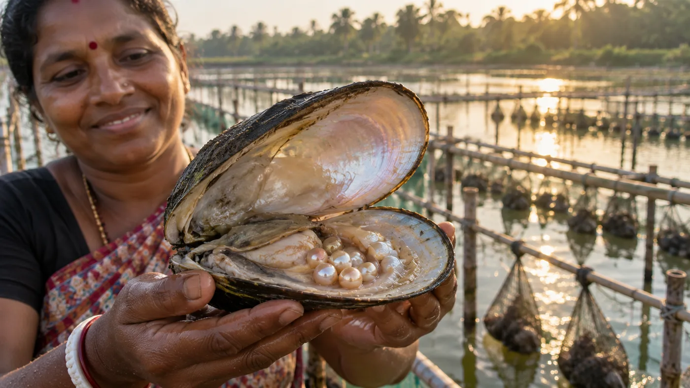 Freshwater Pearl Farming in India: How to Earn ₹10 to ₹15 Lakhs from a 1000 sq ft Pond (Complete Grafting & Care Guide)