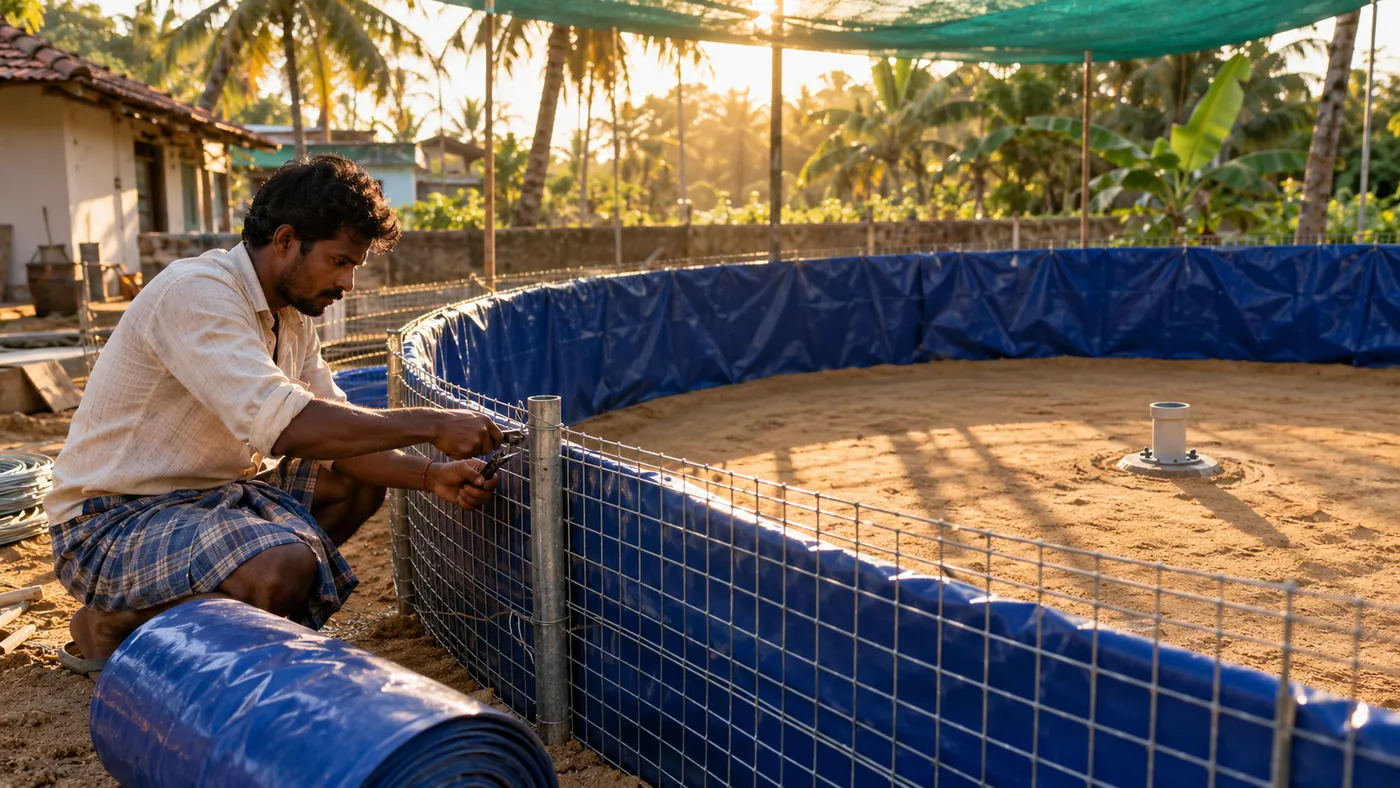 How to Build a 10,000-Liter Biofloc Tank: Exact Bill of Materials (BOM), Tarpaulin Specs & Setup Under ₹35,000