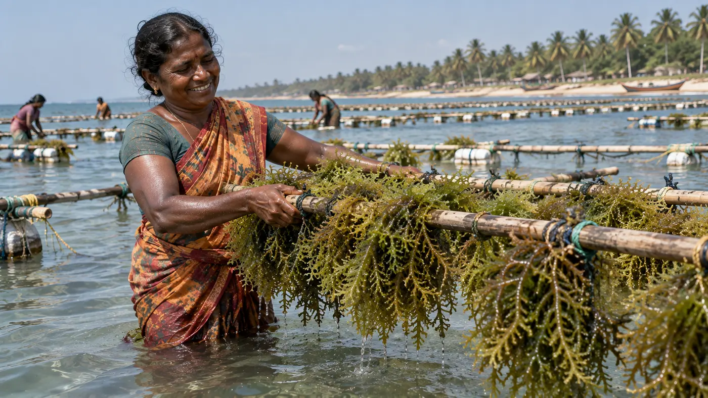 Seaweed Farming in India: How Coastal Fisherfolk Earn Daily Cash from Bamboo Rafts and Longlines