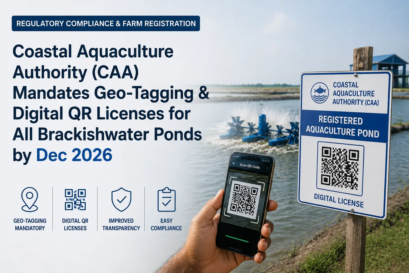Coastal Aquaculture Authority (CAA) Mandates Geo-Tagging & Digital QR Licenses for All Brackishwater Ponds by Dec 2026